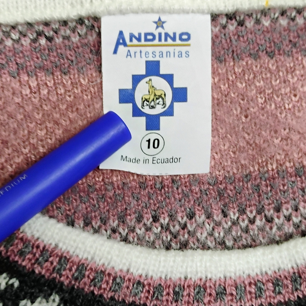 Andino Artisans Alpaca Wool Sweater Women's Sz 10 Crew Neck V-3 - Picture 7 of 11